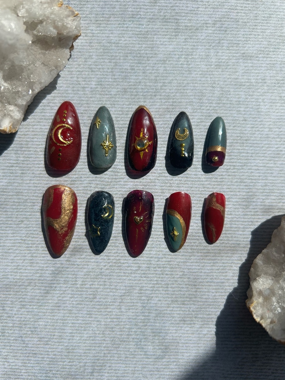 Cosmic Witch Blue and Maroon press on nails